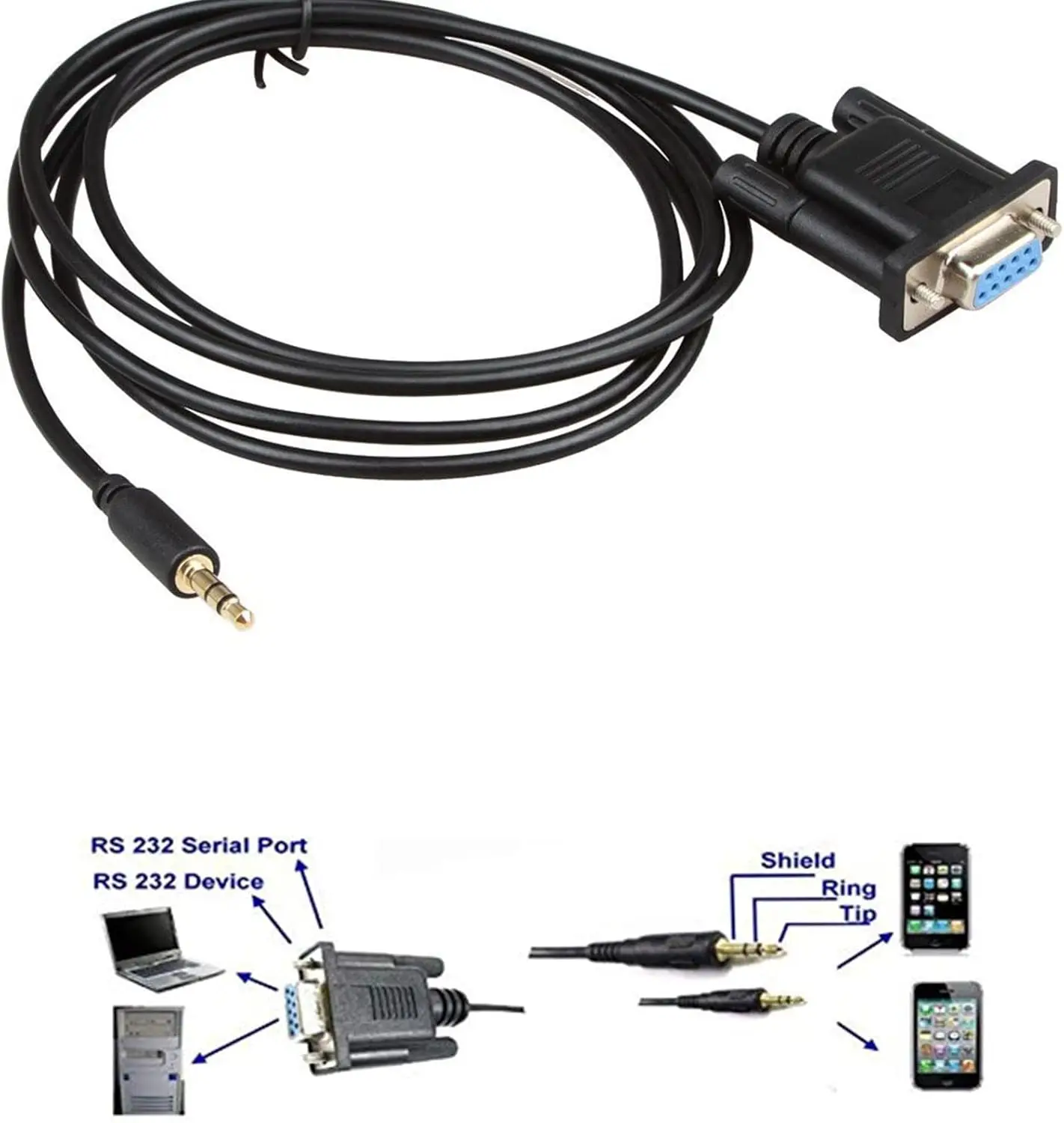 PL2303 DB9 штекер к DC 3 5 мм RS232 Последовательный кабель ПВХ изолированный для электроники