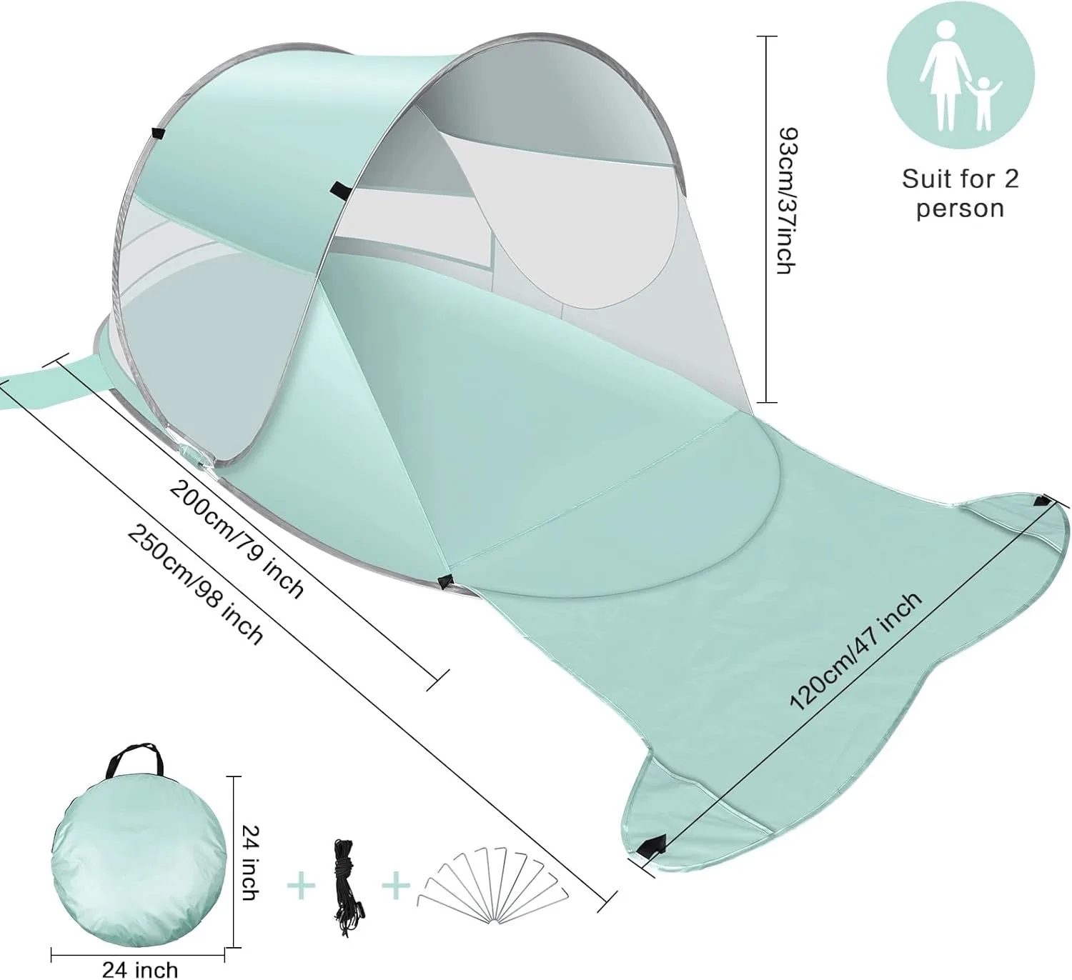 Fit  2 Person Beach Tent arge Automatic Pop Up Beach Shade Portable Sun Shelter Beach Umbrella Baby Tent with Carrying Bag