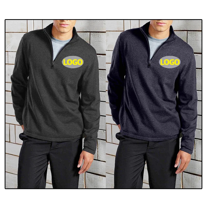 Custom Logo Unisex Office Employee Uniform Sweater Knitted Oversized Men Quarter Zip up Wool Uniform Sweater