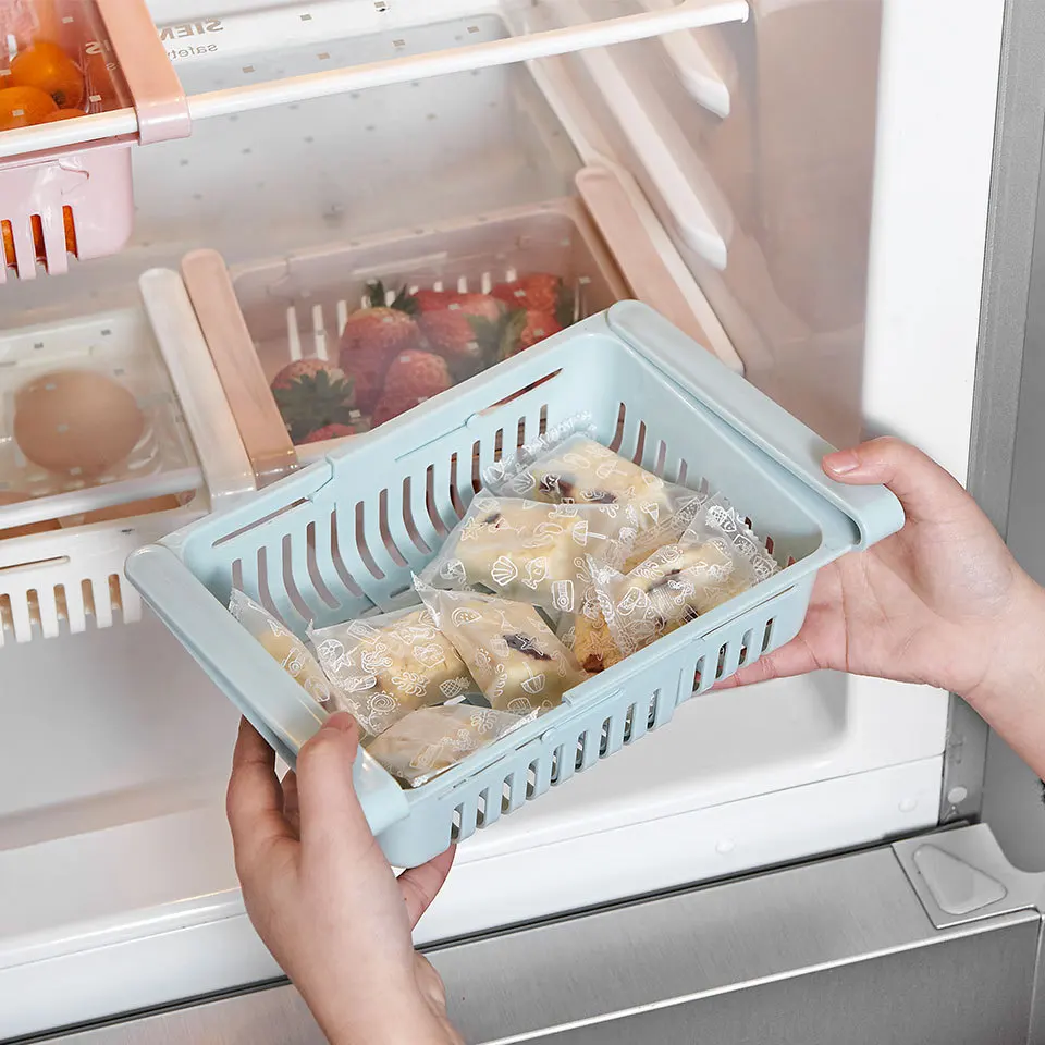Hot Sale Kitchen Organizer Adjustable Refrigerator Storage Rack Fridge Freezer Shelf Holder Pull-Out Drawer Space