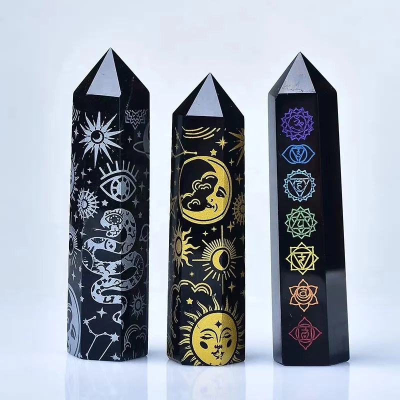 Rough Obsidian Stones Hexagonal Prism Raw Black  Column Crystal Magic Wand For Healing