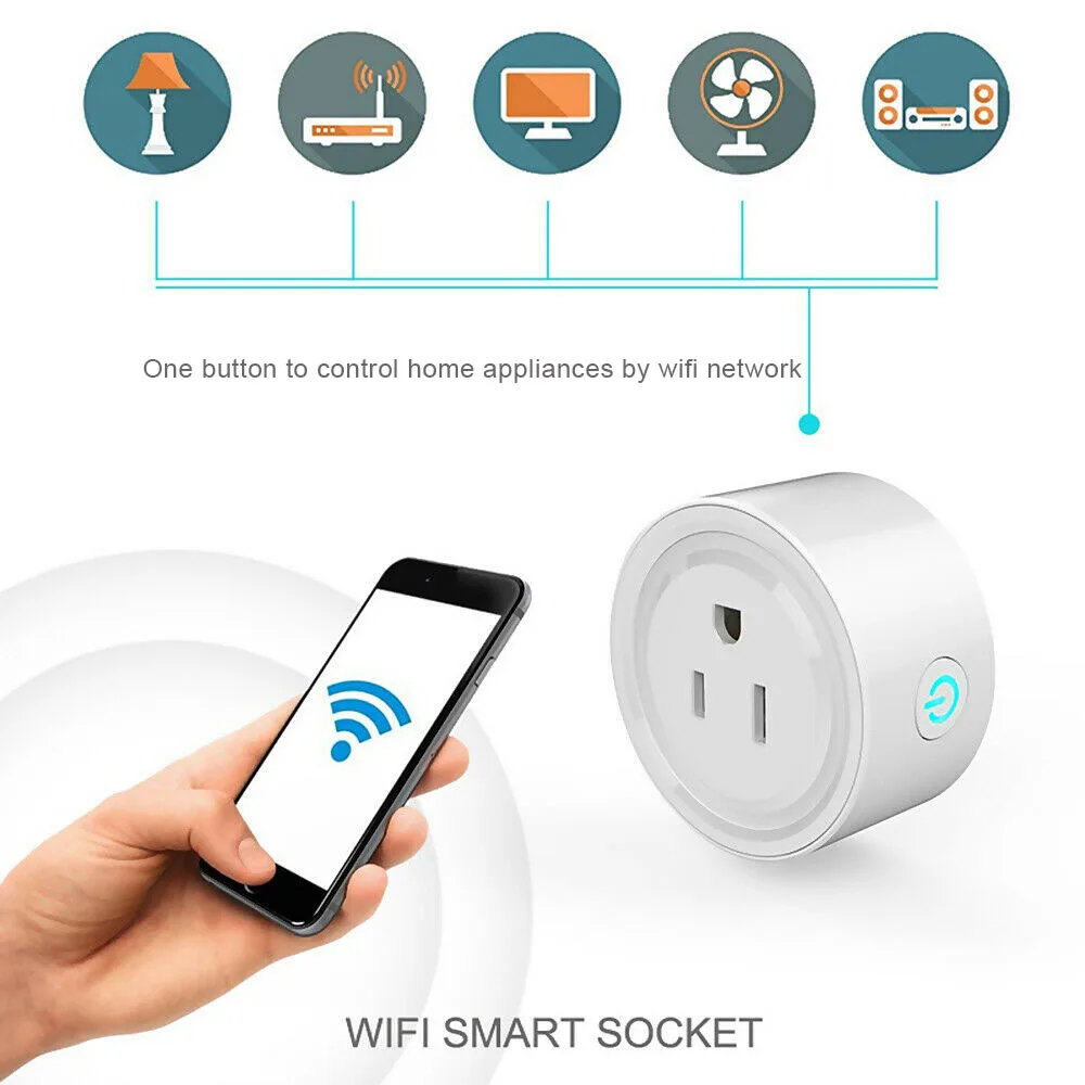 Бесплатный образец Wi-Fi tuya американский умный мини-адаптер штепсельная розетка совместимая с Amazon Alexa и Google