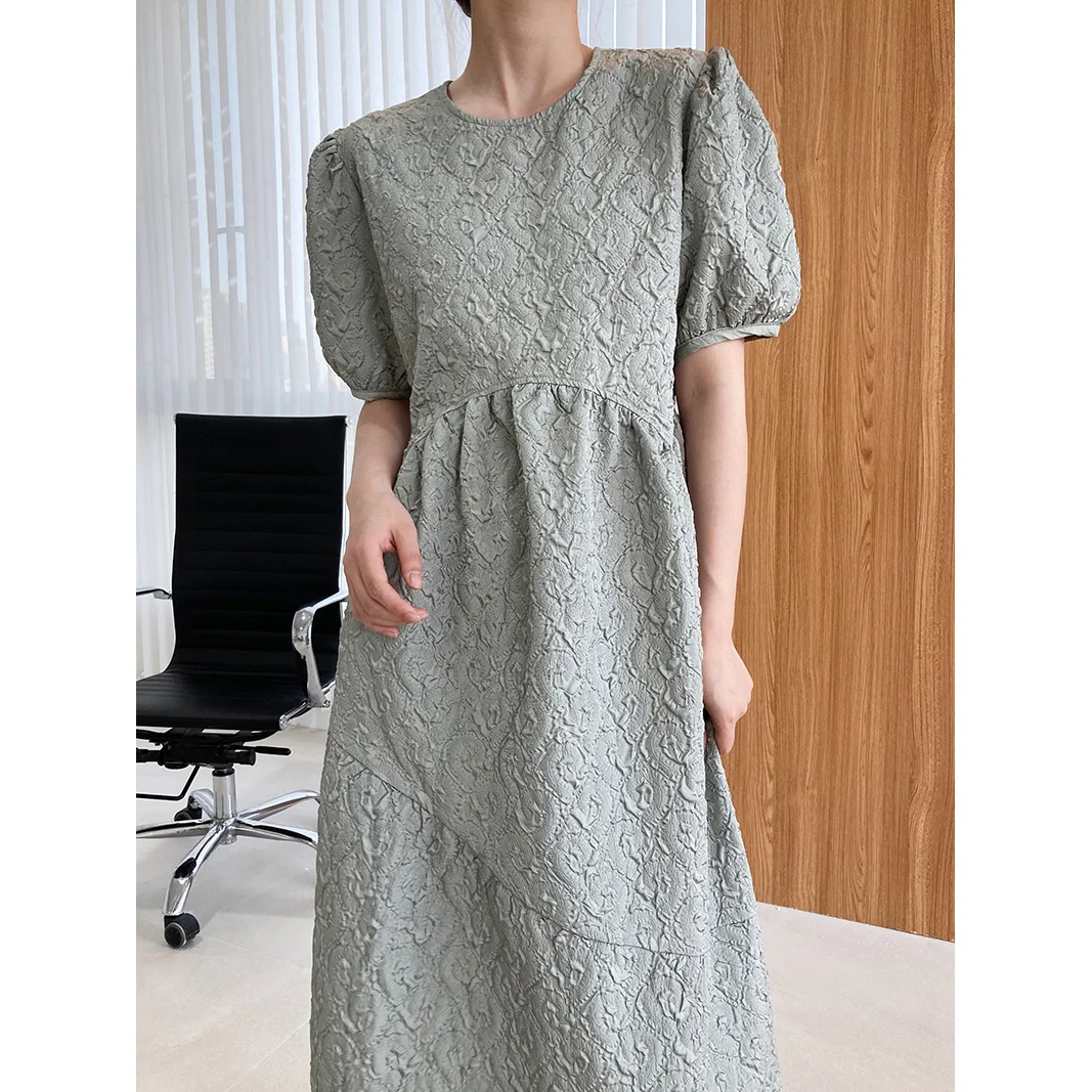 
Женское жаккардовое платье с 3D тиснением, однотонное винтажное свободное платье-миди с рукавами-фонариками, большие размеры, 2021 