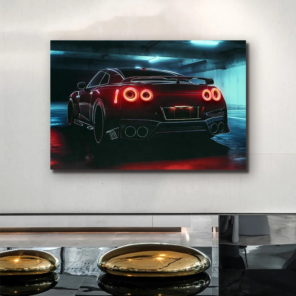 JZ Home Room Decor 3D Handmade Artwork Print Car Poster Illuminated Painting Lighted Canvas Wall Art Led-Wall-Art