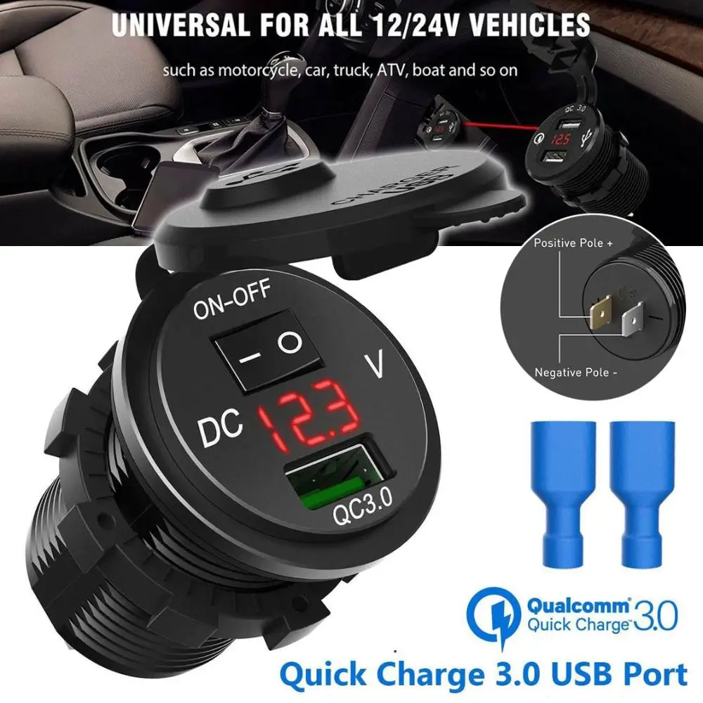 C0490 12v QC 3.0 USB Car Cigarette Lighter Socket Splitter Quick Charger Adapter Socket