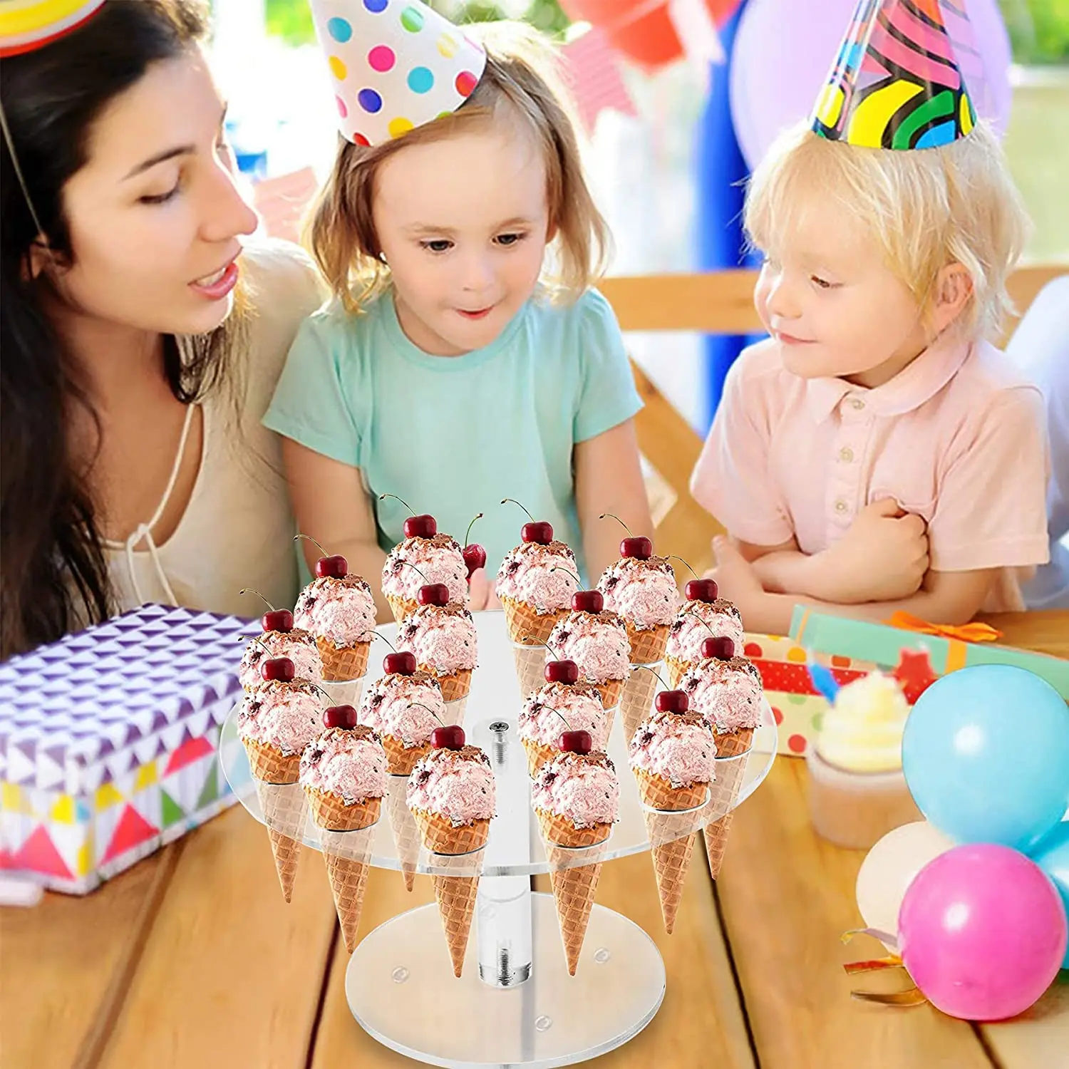 Transparent 16 Hole Acrylic Stand Display Food  Holder, Acrylic Racks Waffle Cone Round Display Holder