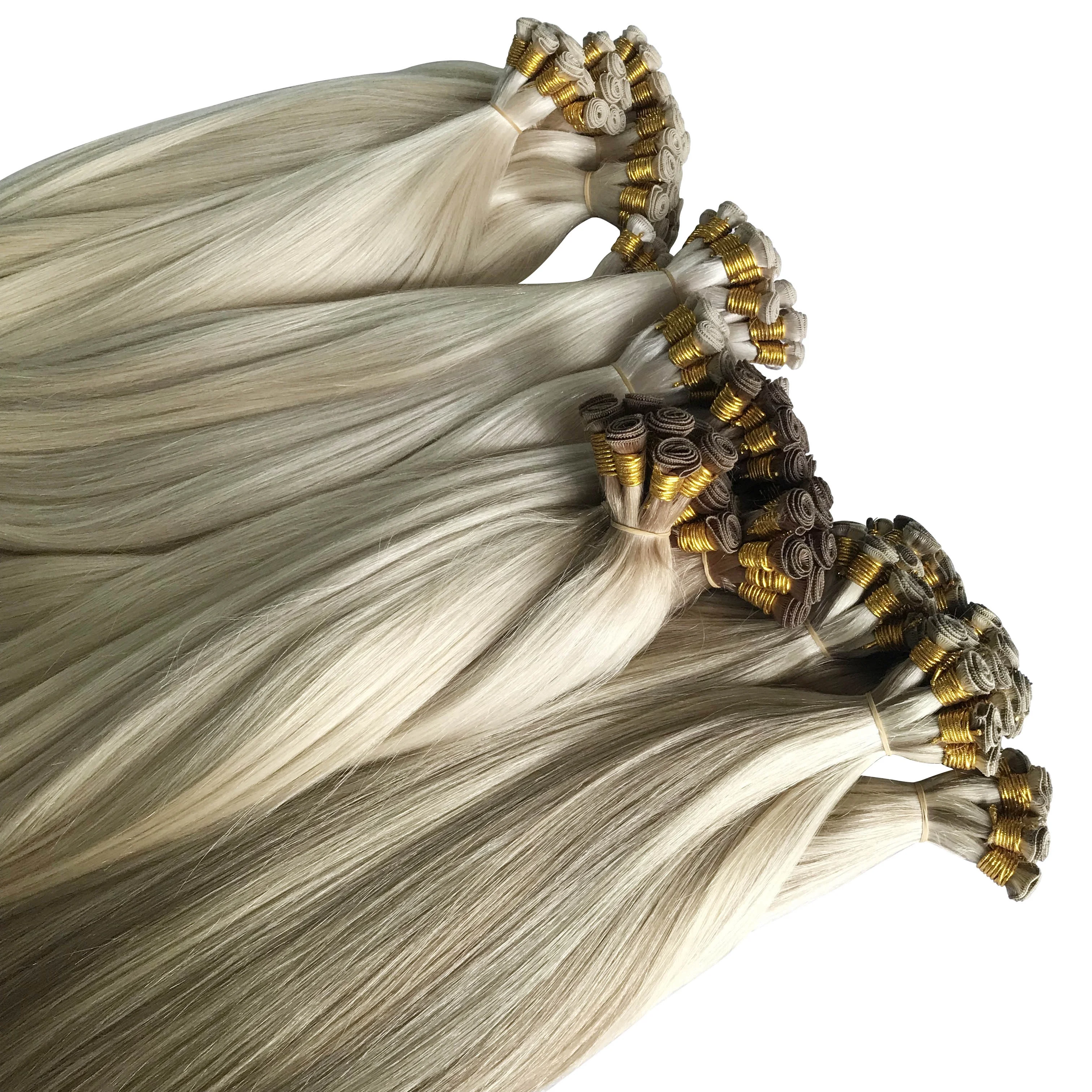 Top quality Peruvian/Malaysian/Brazilian/Russian/ Remy Hair 100%  Hand Tied Weft Hair Extensions From The Same Vendor