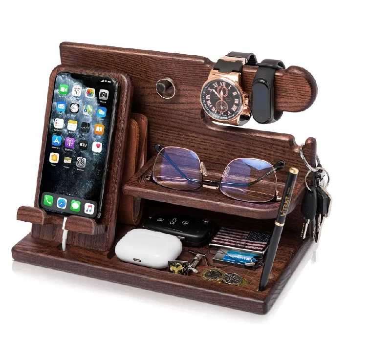 Gifts for Men Dad Husband Fathers Day  Desktop Organizer Wood Docking Station Organizer Phone Docking Station