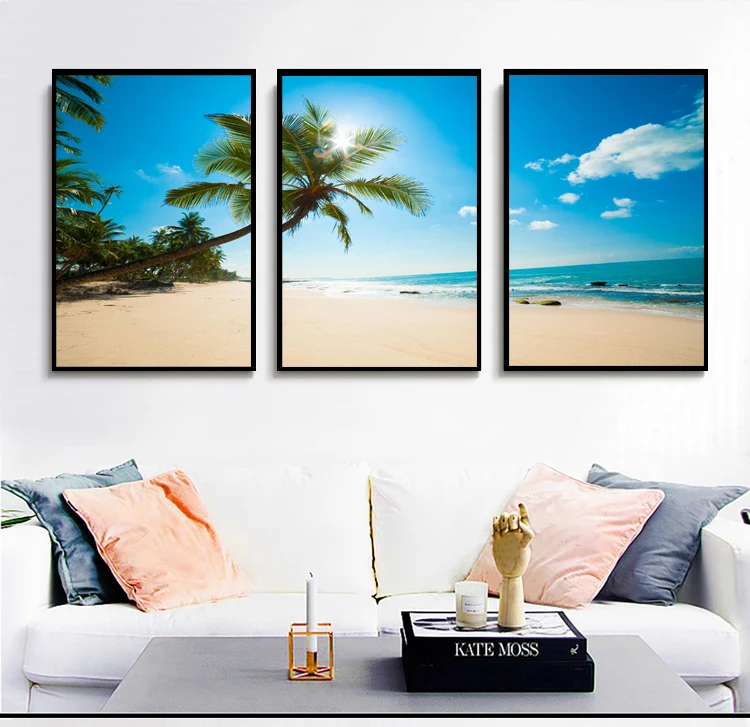 wholesale custom set of three pcs seascape view picture print on canvas wall art home decor