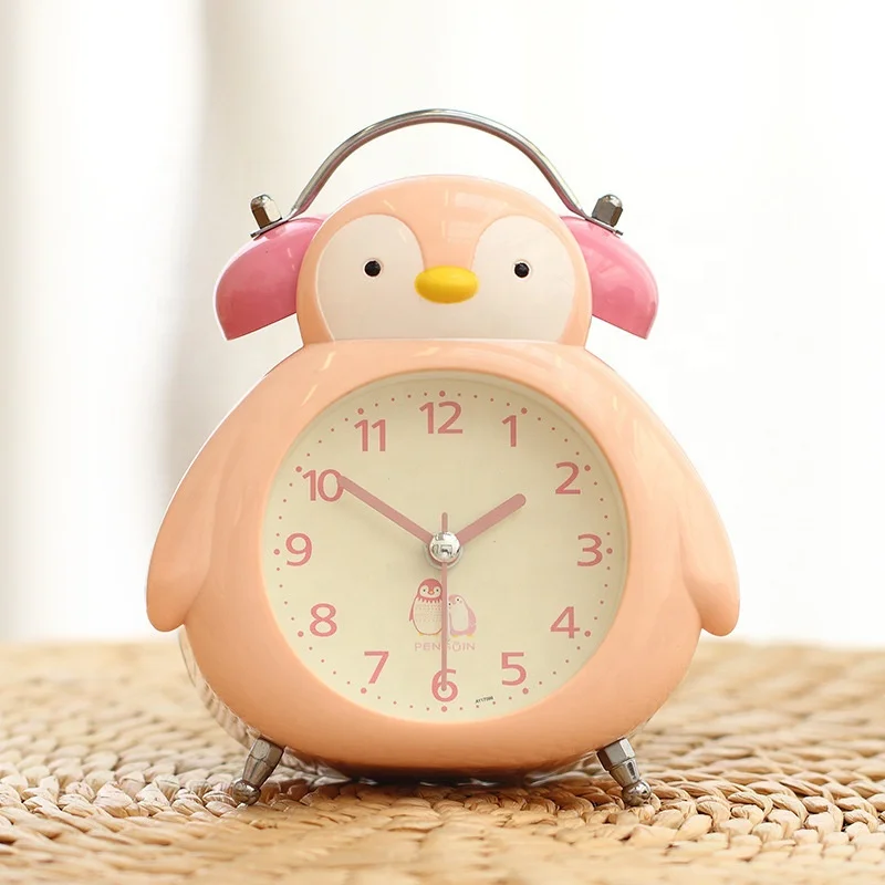 Penguin Desk Clock Table Watch Warm Color Night Light Bell Alarm Clocks Desktop Bedside Office Lunch Break Bedroom Decor