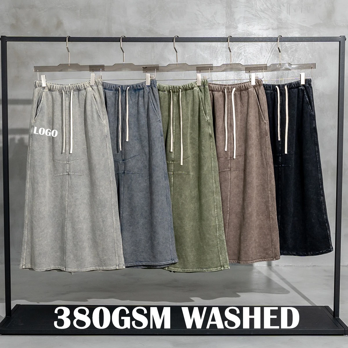 2023 New Arrival Fashion High Quality 380GSM 100%Cotton Solid Long Skirts For Women Customized Brand Casual Vintage Wash Skirts