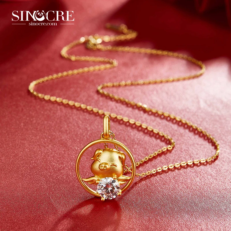 SINOCRE Factory Wholesale Dragon Gold Pendant Price Hyperbole Solid Heart 18K Necklace Twelve Zodiac Signs Animals