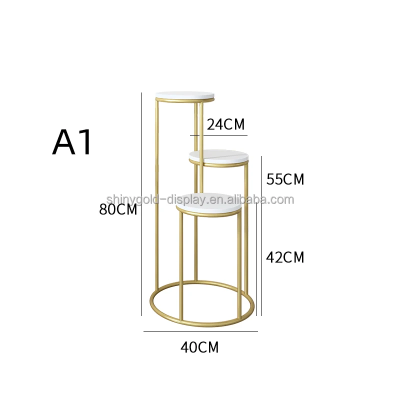 Modern store mall wooden or marble top metal frame gold shelf shoes show rack bag display stand