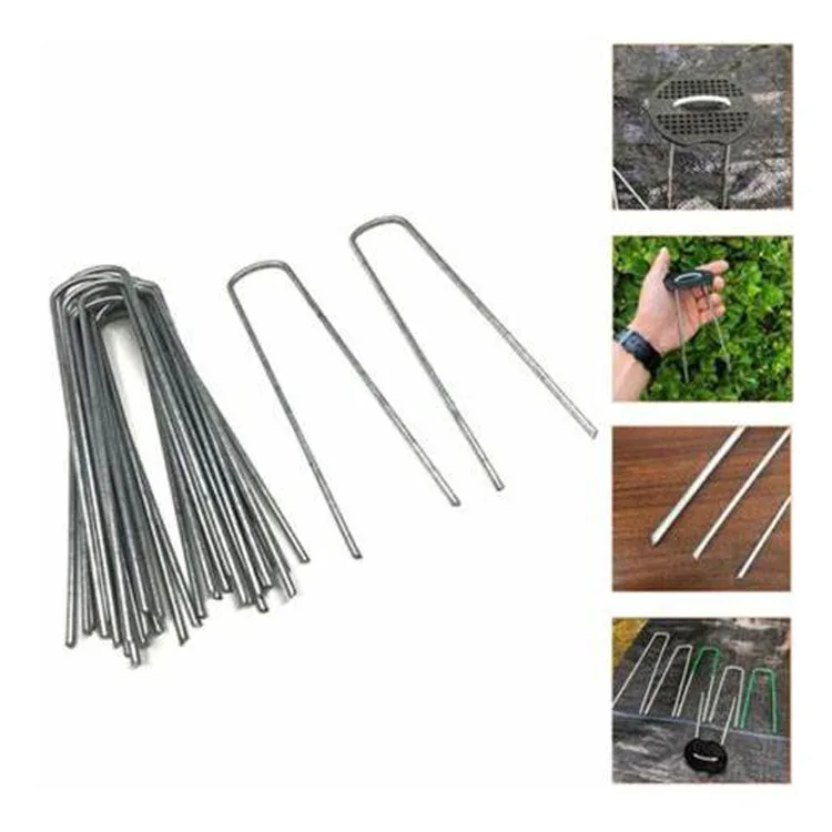 Eco friendly galvanized steel garden pegs 6inch 11 gauge u shaped staples landscape ground pins