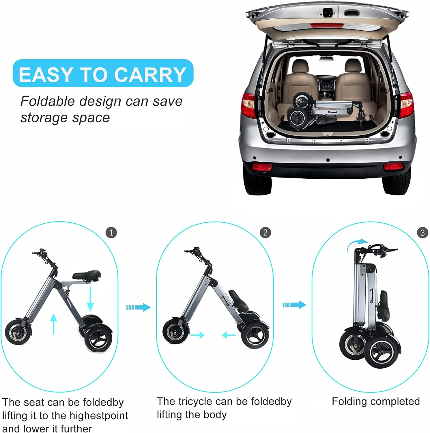 TopMate ES32 Electric Scooter Mini Tricycle for Adult, Folding Electric Mobility Scooter with 10 Inch Pneumatic Tires
