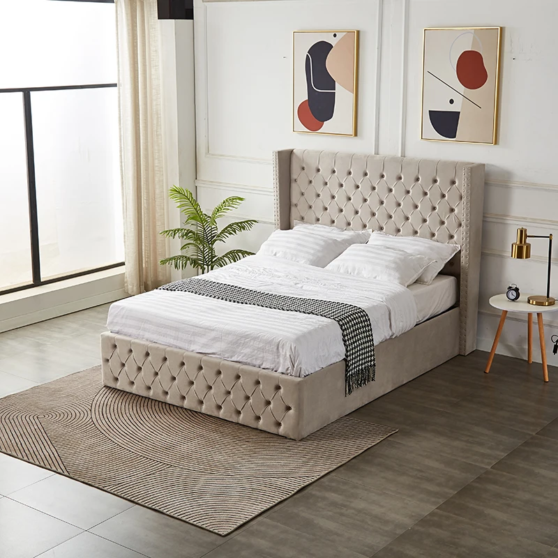 Factory Wholesale Bedroom Furniture Modern Bed Luxury Upholstered Queen King bed Lift Up storage double bed frame