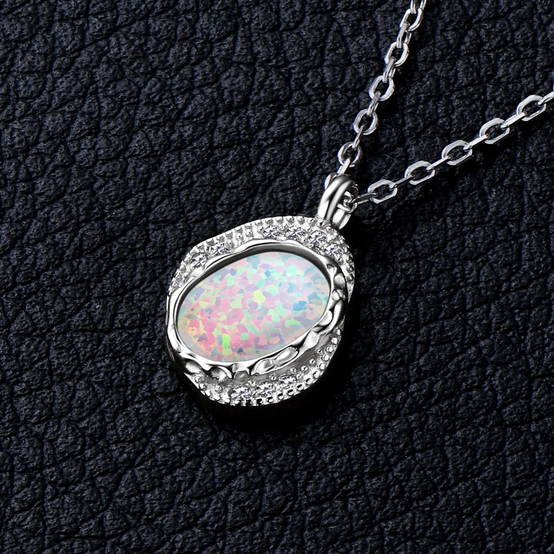 New arrival Trendy Synthetic Opal 925 Sterling Silver 8mm Oval Cut bezel Opal Pendant Necklace for women