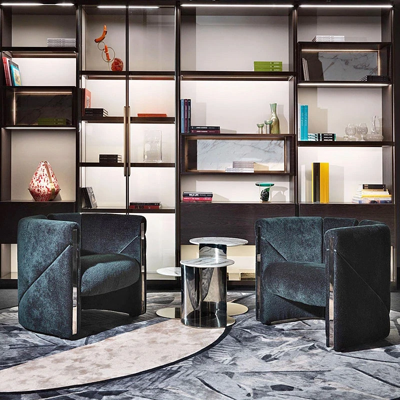 Postmodern Single Armchair Wooden Frame Fabric Armchair With Stainless Steel Leg Luxury Armchair For Living Room