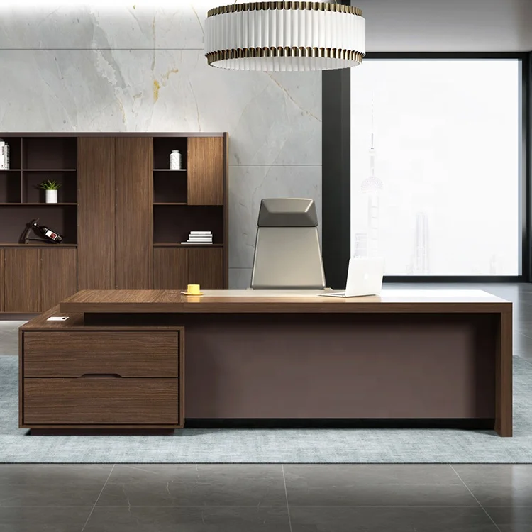 2.4*1.8M Long Rectangle Office Executive Corner Desk With Right Return Classical Boss Office Work Station Table In Walnut Veneer