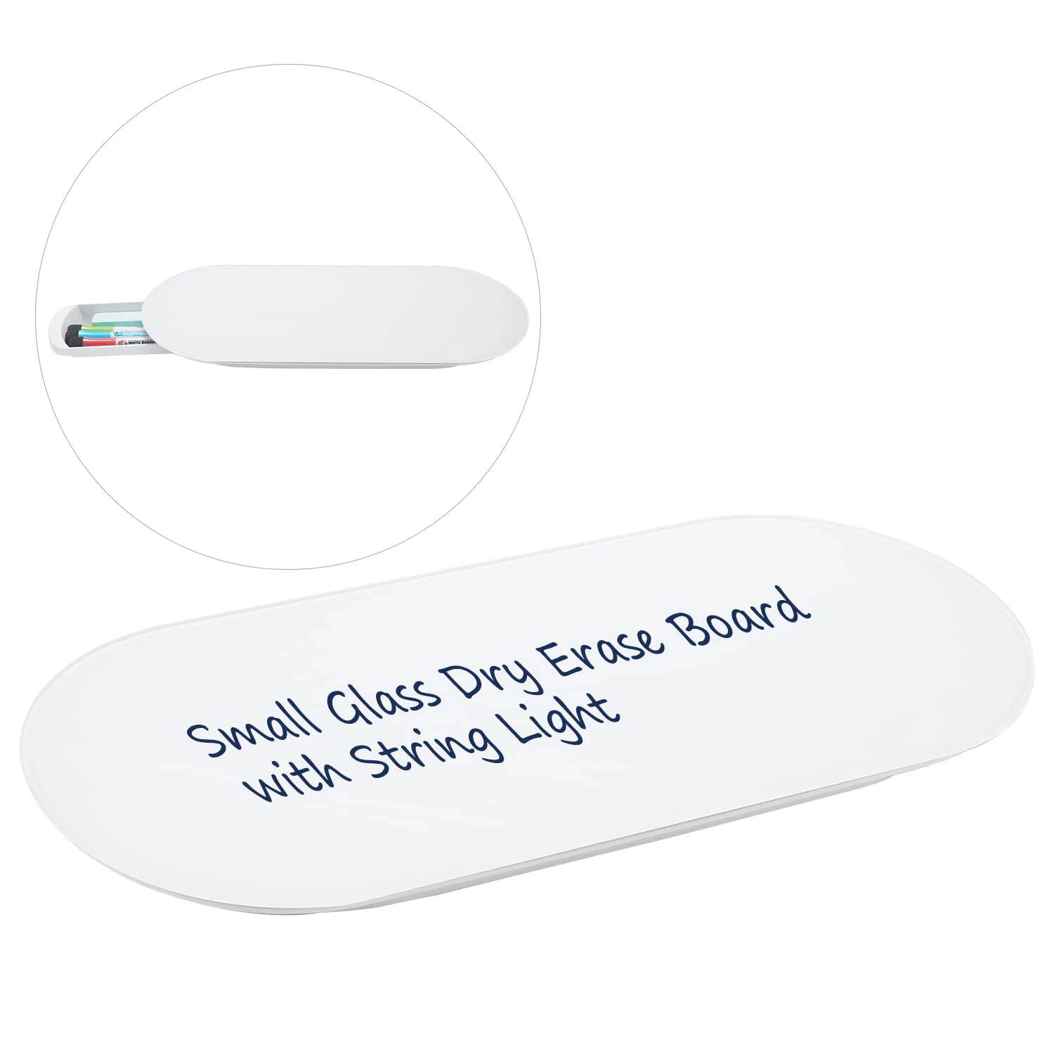 Glass Desktop Whiteboard - 17 X 7 Inches Small Dry Erase Board with Light and storage