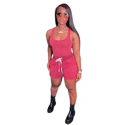 2023 summer casual vest with shorts tie die Women Clothing sports 2 Piece short set