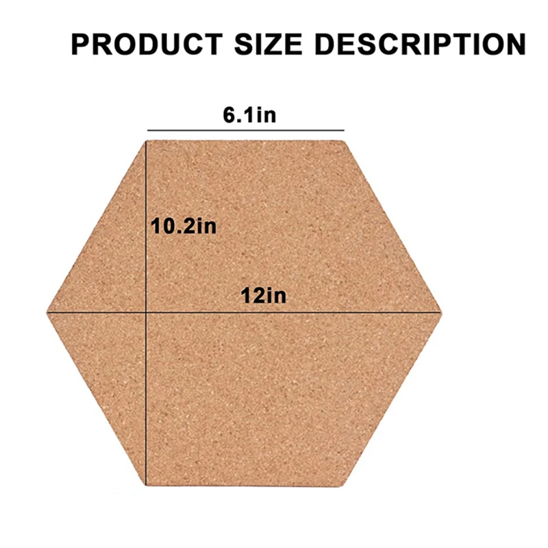 Custom 12 inch Self Adhesive Cork  Memo Boards Pin Bulletin Board Cork Hexagon Wall Board Tiles with  Multi Color Push Pins