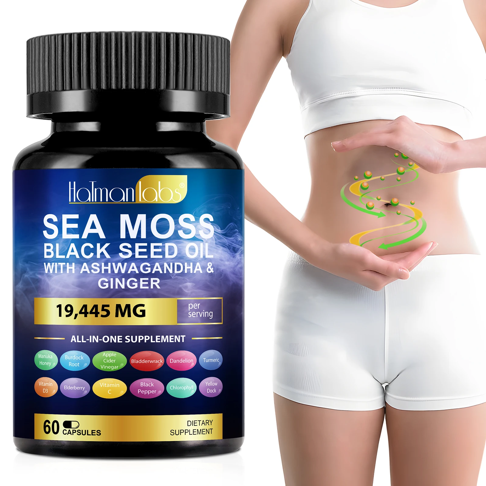 Hatmanlabs 60 capsules sea moss supplement sea moss capsules black seed oil sea moss ashwaganda capsules