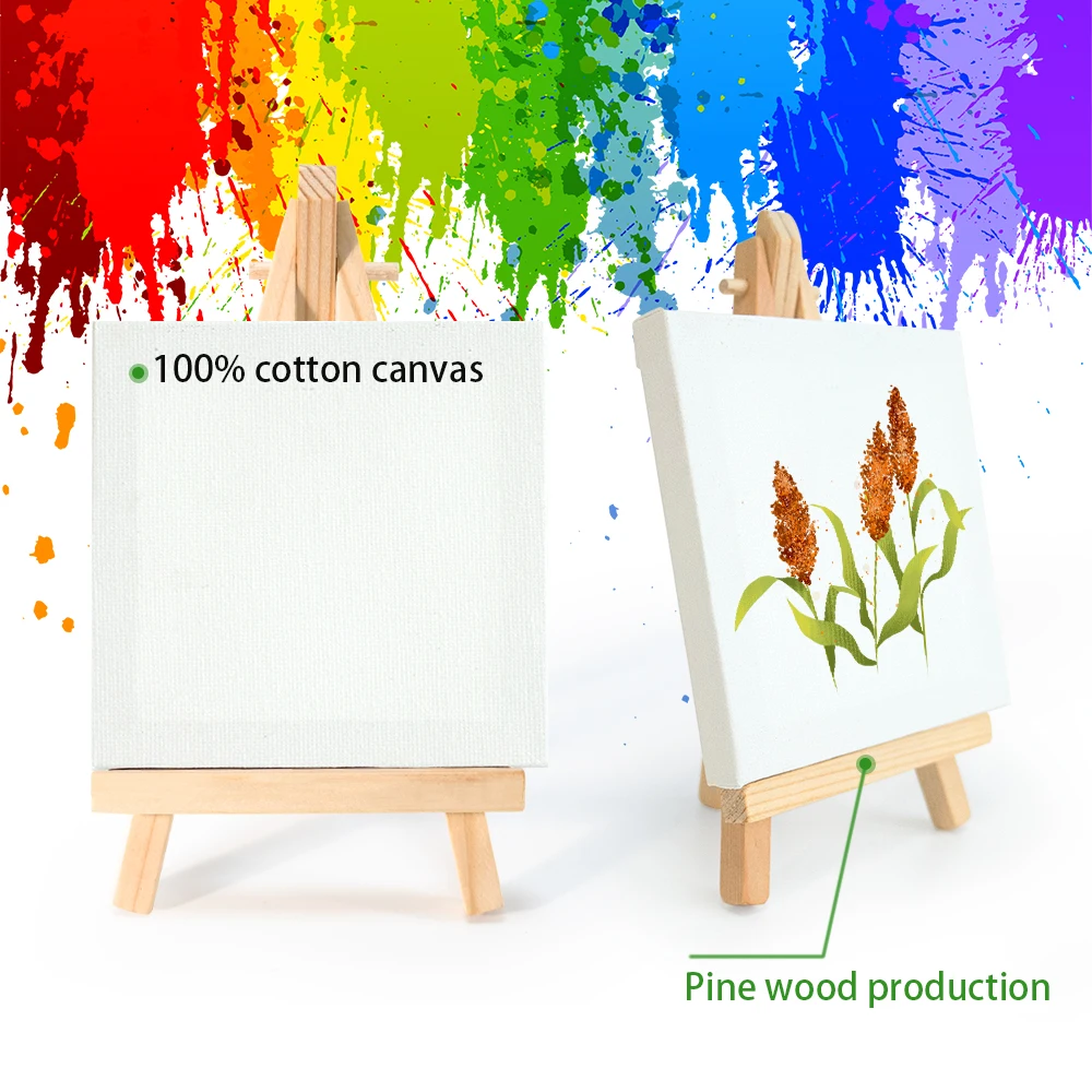Wooden Easel Set 9x16cm Easel Stand With 10x10cm Mini Canvas Painting Kits For Kids