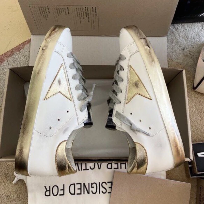 large size 45 designer vulcanized shoes for men lace up do old famous golden sneakers for women star real leather sports shoes