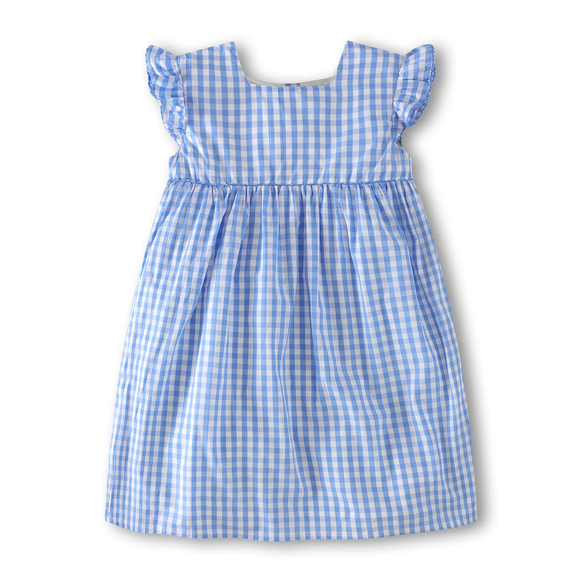 New Summer Princess Children Clothing Cotton Baby Kids Girls Flowers Plaid Dresses with Ruffle sleeves 2-12 years old