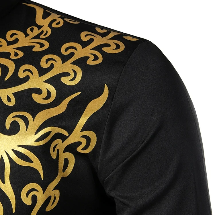 MXCHAN SJH2503 Hot Sale Men Cotton Polyester African Printing Long Sleeve Stand Collar Dashiki Shirt