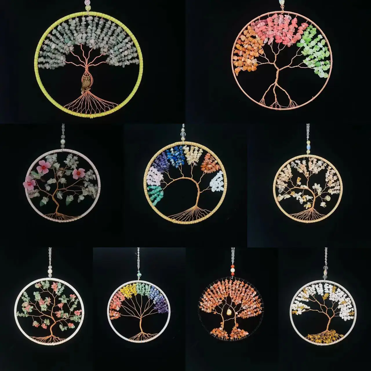 Wholesale Handmade Crystal Gravel Dream Catcher Home Decor Bohemian Woven Tree of Life Dreamcatcher