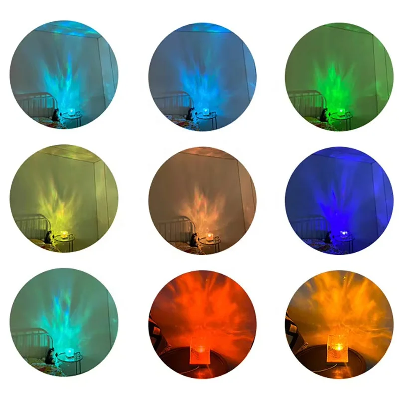 Lonvel Wood Acrylic Material Night Lamp RGB Remote Control Dynamic Rotary Water Wave Home Bedroom Living Room Decor Table Lamp