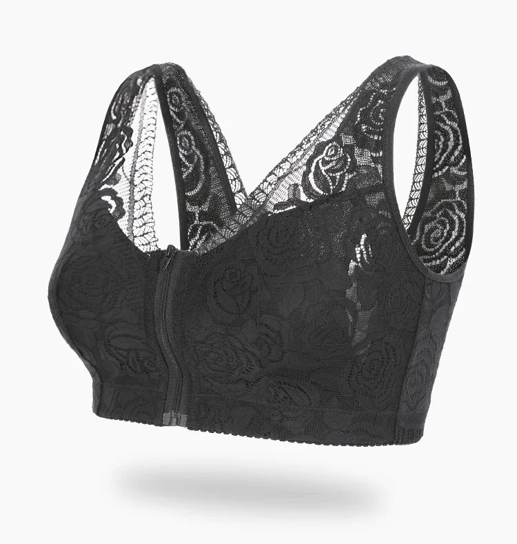C Cup To E Cup Plus Size Front Zipper Shockproof Ultrathin Yoga Sports Crop Top Lace Racerback Sleep Vest Wireless Bra