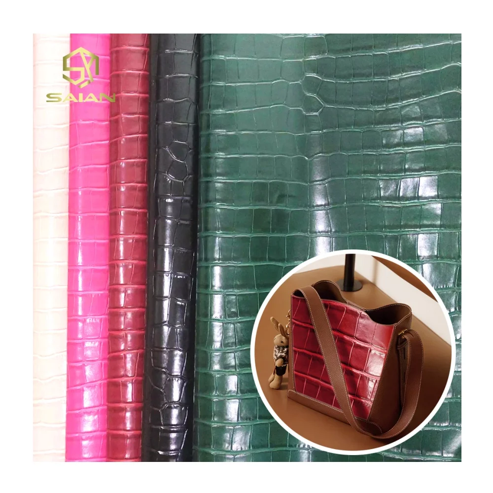 High Quality Bright Bamboo Pattern Natural Alligator Crocodile Skin PU Synthetic Faux Leather Rolls For Tote Bags Purse
