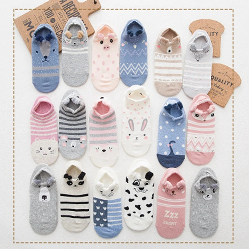 Cute Animal Cotton Socks Female Kawaii Cat With Dog Summer Short Socks Slippers Women Casual Soft Funny Boat Socks