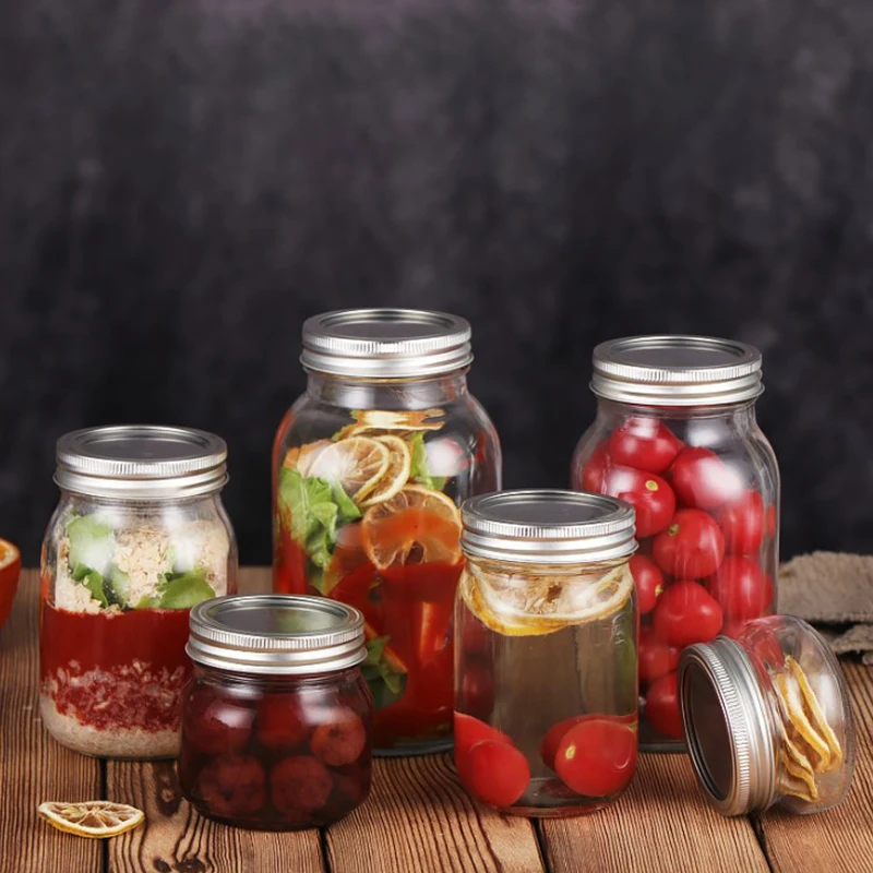 Wide Mouth Glass Mason Jars 16oz storage jar containers with metal split lid for pickle snacks jam honey