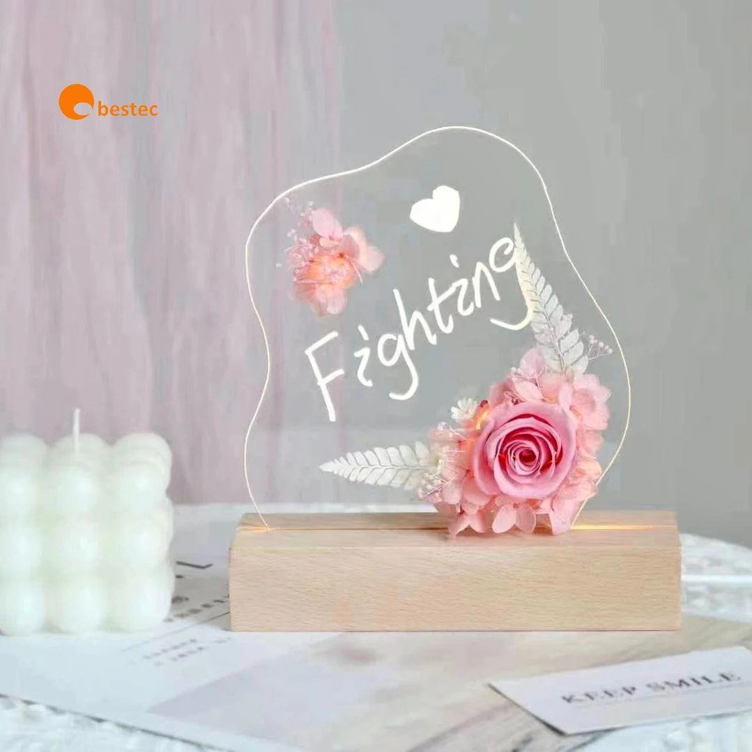 3D Glow Illusion Lamp for Plant Lover, Warm Colors Wooden Handmade Gifts Idea for Home Room Bookcase Decor