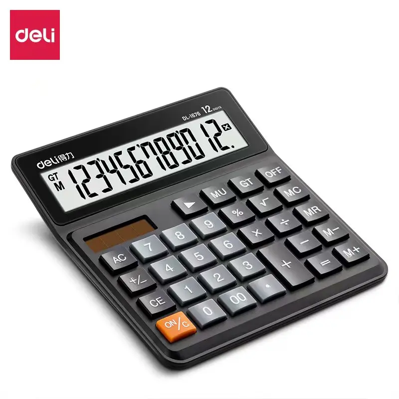 Deli 1676 High-quality Calculator Desktop Calculator Dual Power Supply 12 Bit Display Large Screen
