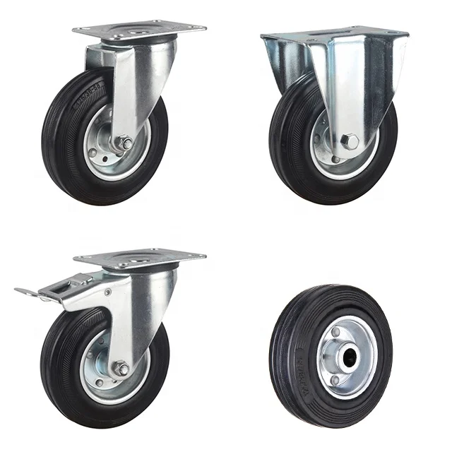 Wholesale zinc plated medium heavy duty black solid rubber tire 4 inch rubber wheel caster for industrial application