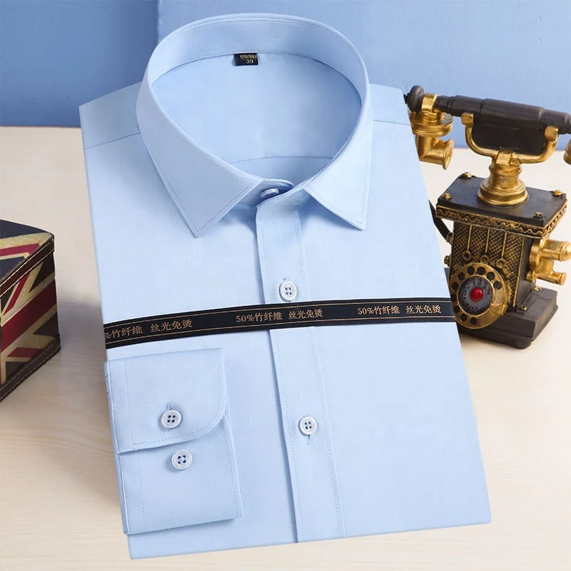 Сделано в Китае, лучшее качество, сплошной цвет, бамбуковое волокно, хлопок, полный рукав, Офисная деловая мужская рубашка
