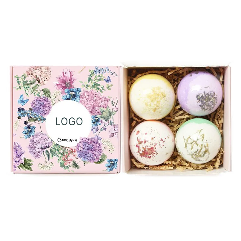 Hot Selling Handmade High Quality 4PCS Pack Dry Flower Petal  Organic Moisturizing Bath Bomb Gift Set