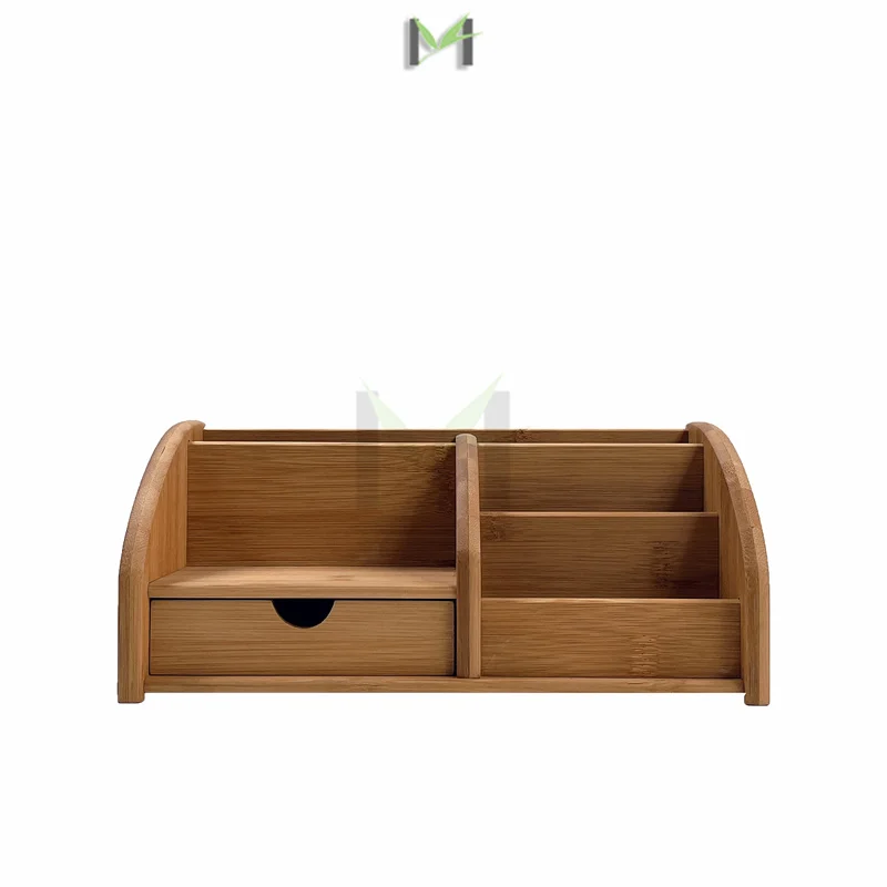Bamboo Desk Organizers, Pencil Holder, Wood Tabletop Stand, Box Organization with Drawer For File, Pen, Office Supplies
