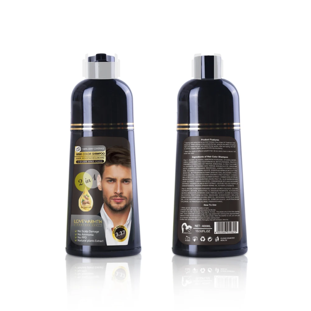 Без PPD без аммиака 100% серый охват натуральные темно-коричневые быстрое умирание для волос Усы Борода шампунь для окрашивания волос