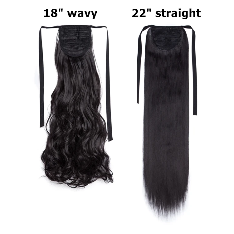 S-noilite Silky Straight Wavy Synthetic Hair Clip In Ribbon Ponytail Hairpiece Tie in Pony Tail  Hair Extension for Women