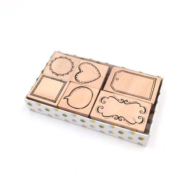 6 Pcs/set Stamps Wooden Rubber playdough Stamps DIY For Letters Diary Craft Scrapbooking Text box stamp