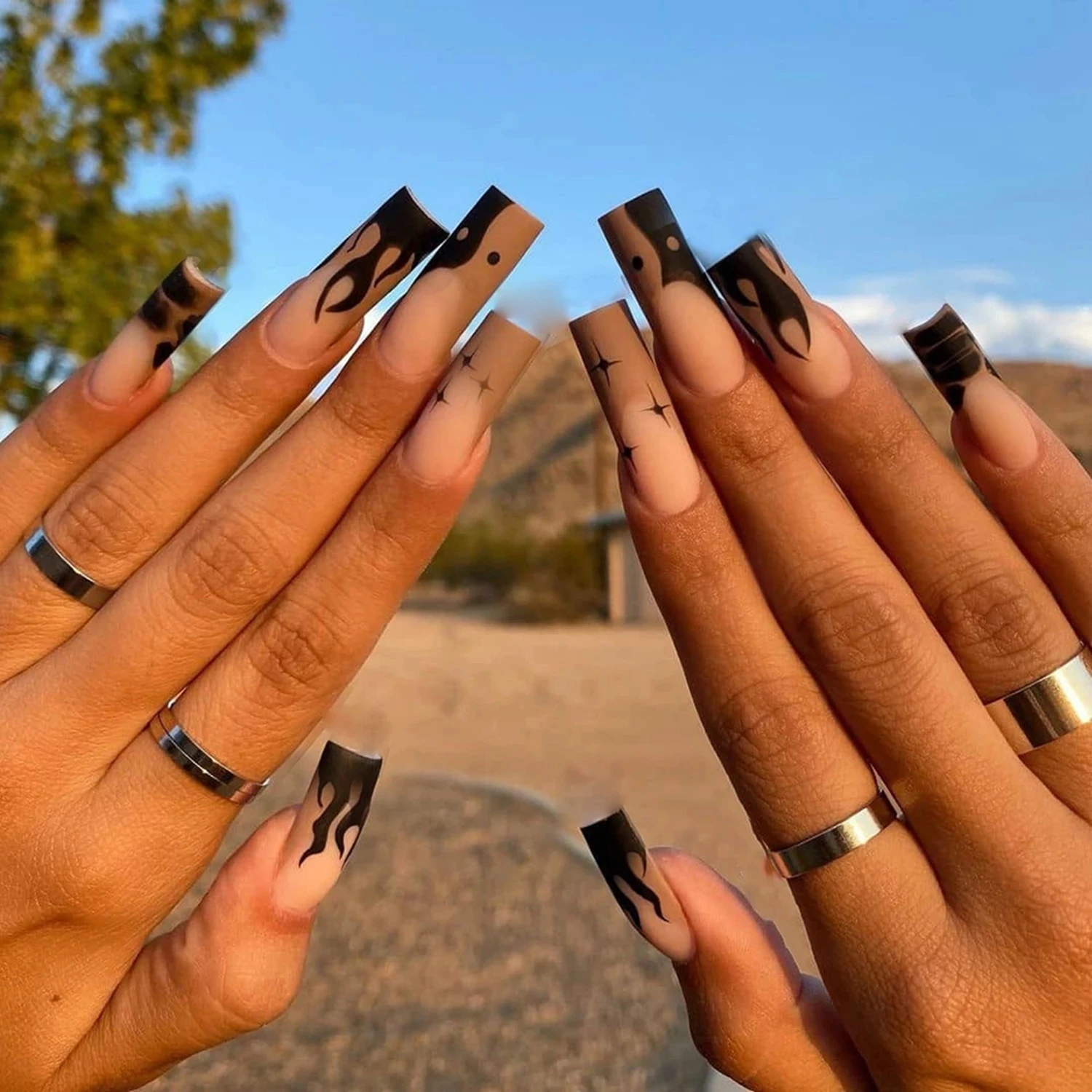 Nail Charms 24pcs Long Coffin Printed Pattern Ballerina Manicure Tool Nail Supplies Accessory Tips Press On Nails