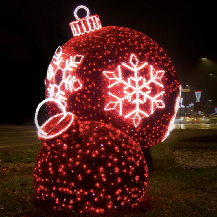 Giant red walk through light ball Commercial street Decoration Outdoor Motif Lights 3D Bauble for Christmas holiday