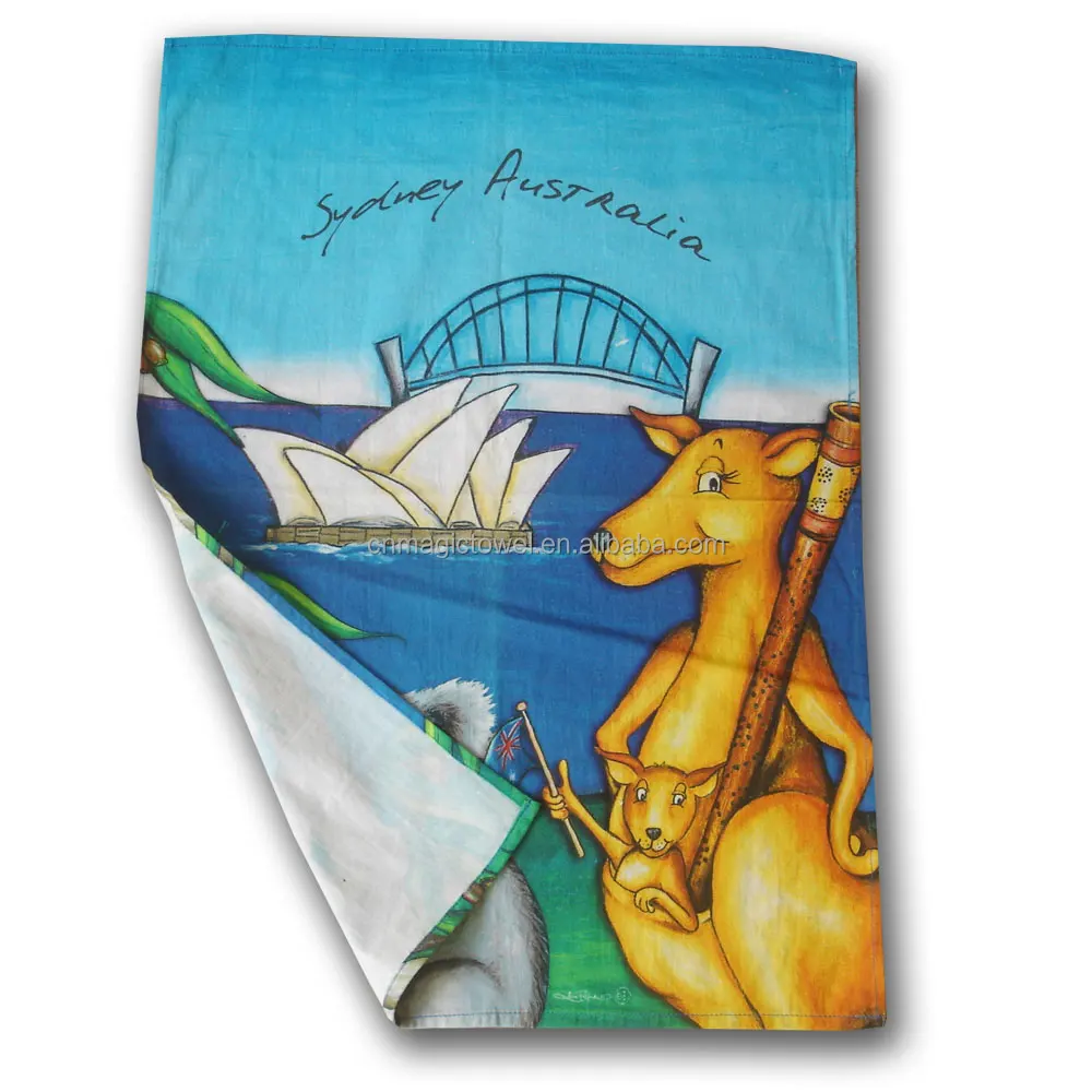 Online hotsale Australia design printed souvenir gift twill fabric quick cleaning dish cloth chef tea towel kitchen 100% cotton