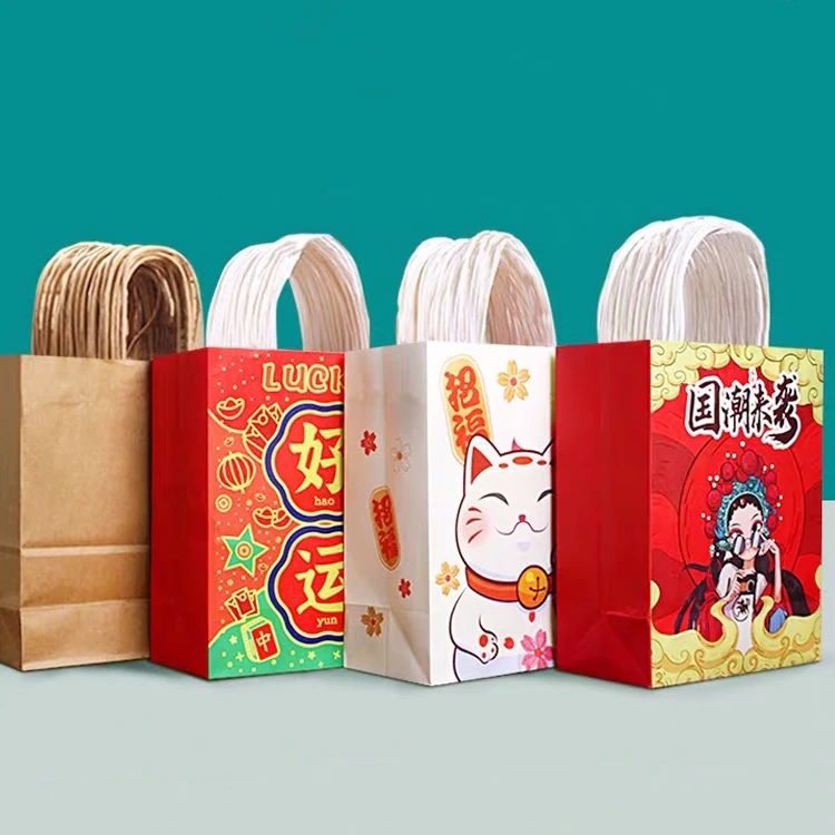 wholesale custom reusable full color paper bag kraft paper bags small shopping bag with handle